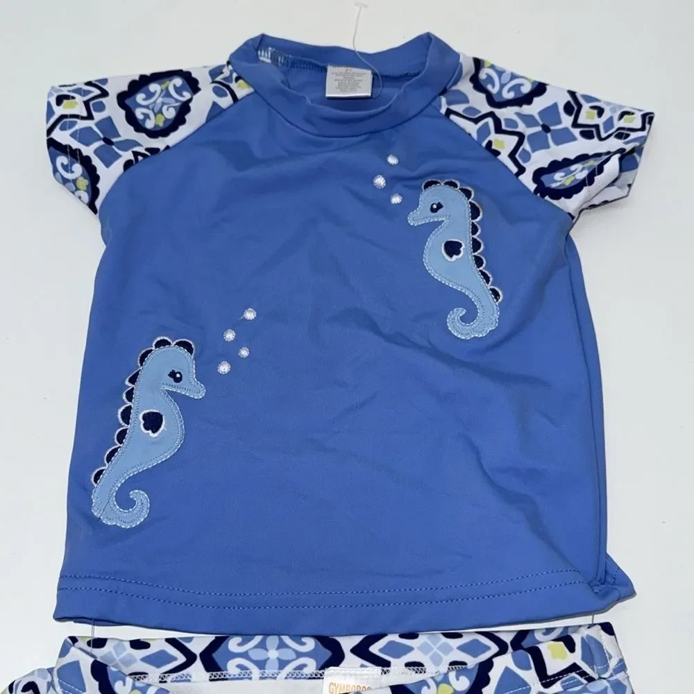 🔥Gymboree  Blue Rashguard Swim Set with Geometric Pattern - Picture 2 of 5